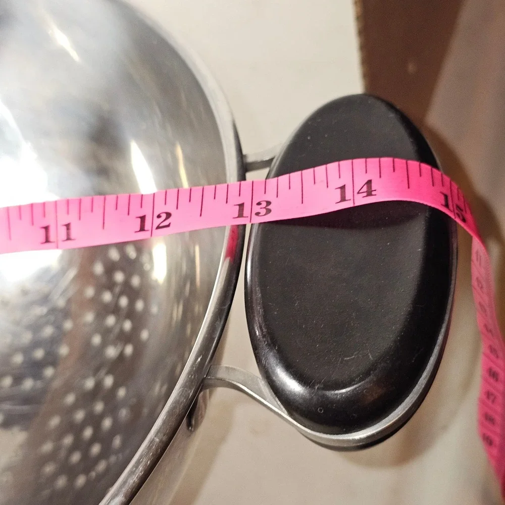 MCM 50s Vintage Stainless Steel Footed Colander Black Bakelite Handles Strainer